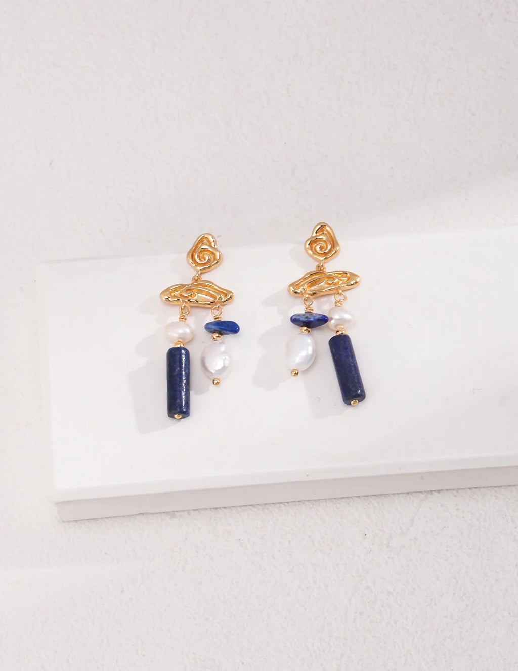 Blue Lapis Stone with Pearls Earrings
