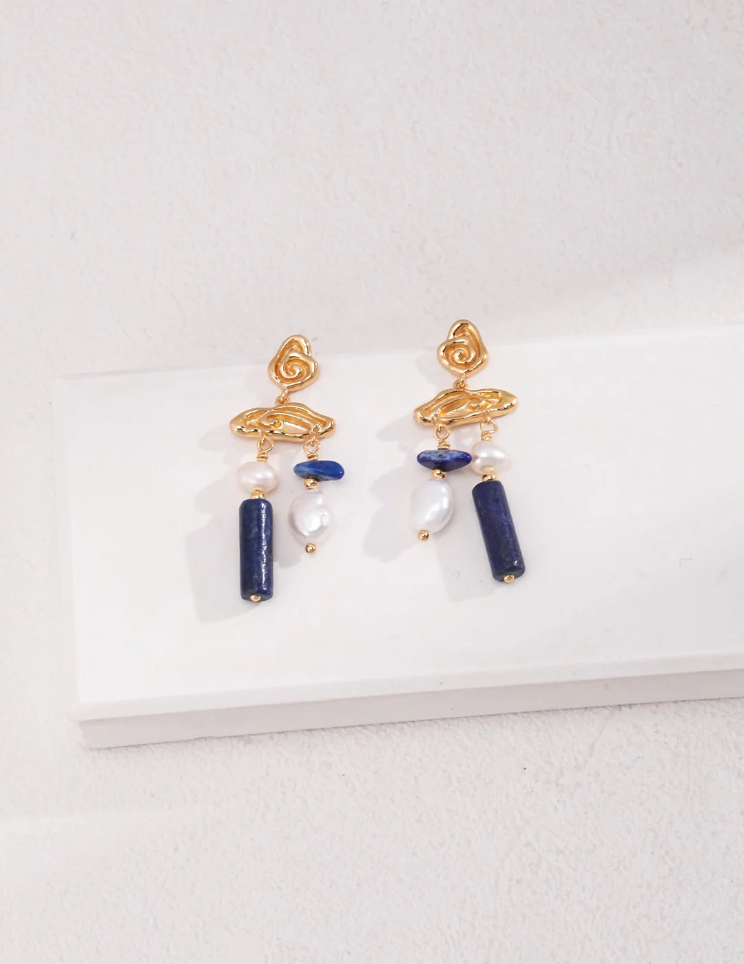 Blue Lapis Stone with Pearls Earrings