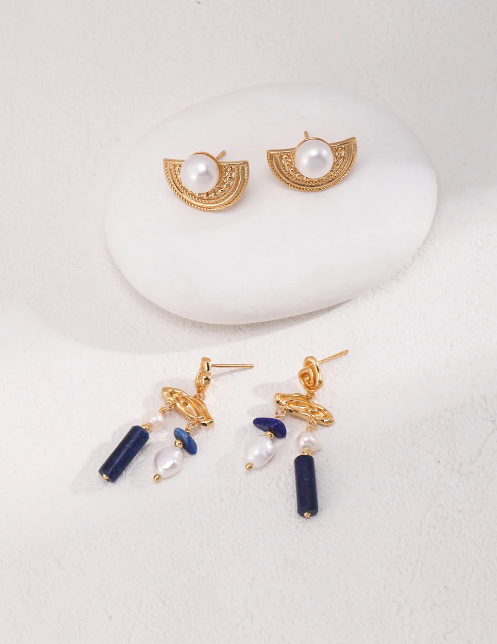 Blue Lapis Stone with Pearls Earrings