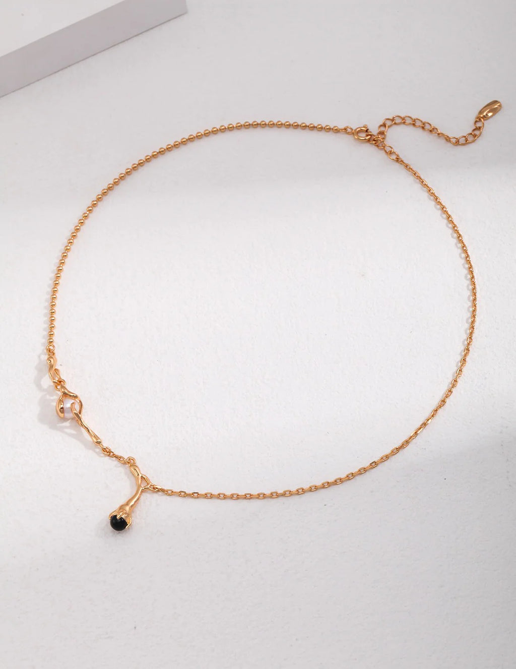 Natural Branch Style Pearl and Black Onyx Necklace