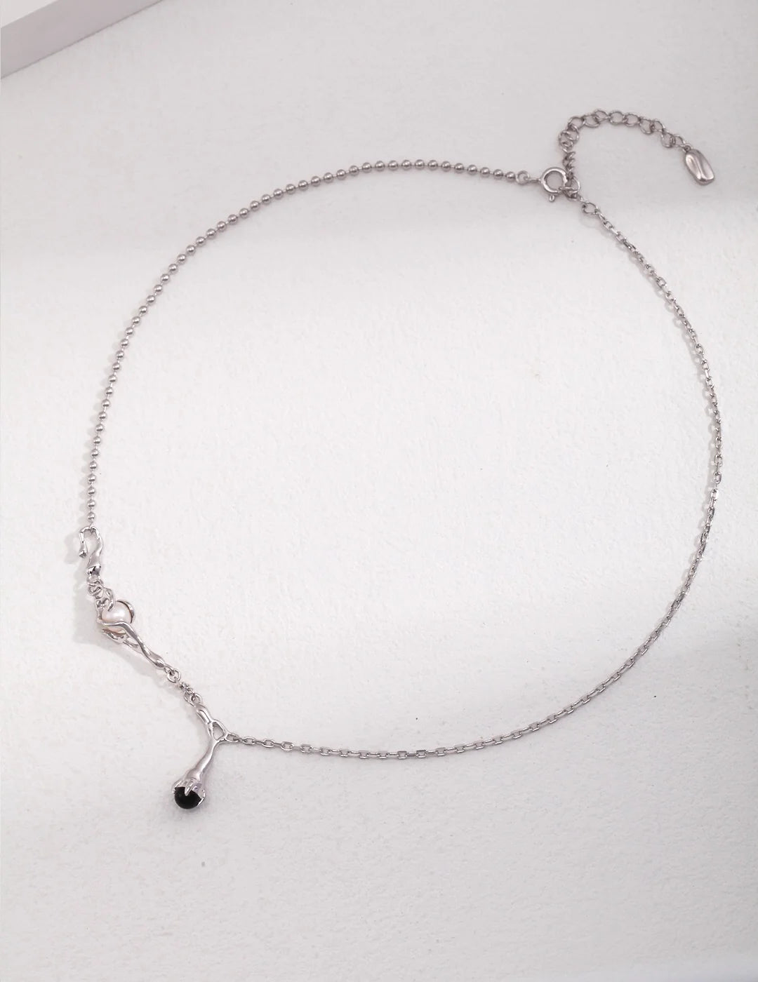 Natural Branch Style Pearl and Black Onyx Necklace